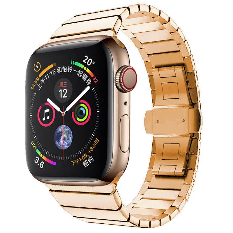 Ремешок из нержавеющей стали с застежкой-бабочкой для Apple Watch 5, 4, 3, 2, ремешок для браслета 38 мм, 40 мм, 42 мм, 44 мм, браслет iWatch - Цвет ремешка: Rose Gold