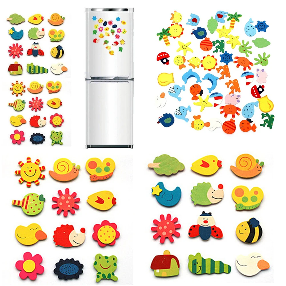 

12Pcs Set Fridge Magnets Baby Wooden Cartoon Animal Cute Fridge Magnet Eco Friendly Refrigerator Magnets