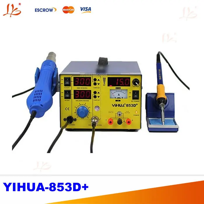 

YIHUA-853D+ 3A Mobile Phone Repairing 3 In 1 Soldering Station / Rework Stations with HOt air gun, solder iron