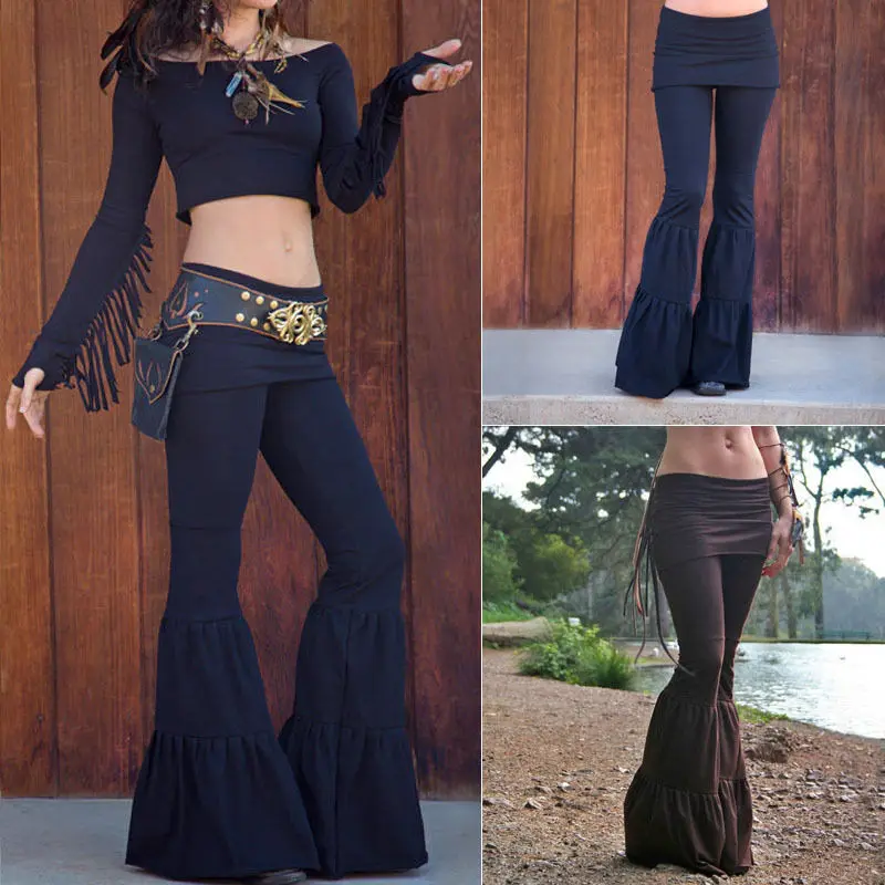 

Womens Flare Pants Bell Bottom Wide Leg Flare Stretch High Waist Boho Pants