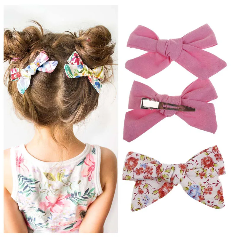 CN 2 Pcs/lot Baby Girls Print Flower Bohemian Style Bow BB Hair Clips Headwear Children Cute Cotton Hairpins Hair Accessories