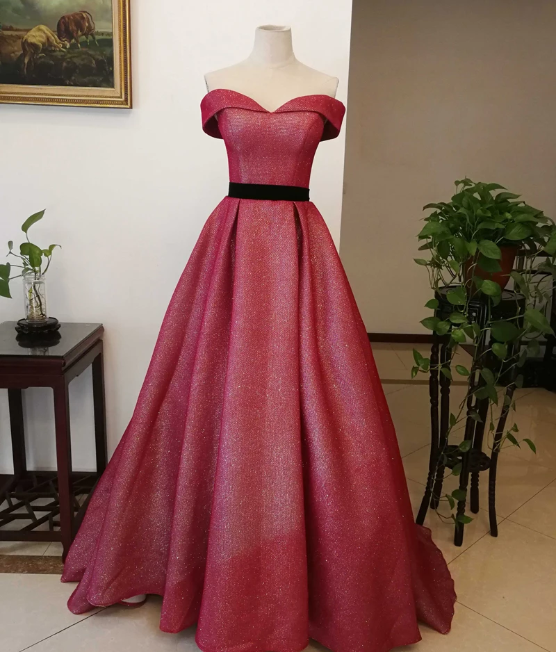 

Wine Red Evening Dress Boat Neck A-Line Floor Length Black Sashes Plus size Prom Dress Party Gowns Vestido Longo Festa for Women