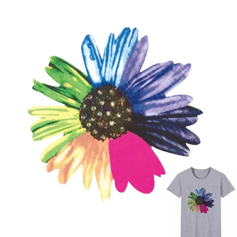 

21x20cm Fashion Colorful flower Iron On Stickers Washable Appliques A-level Patches Heat Transfer For DIY Accessory Clothing