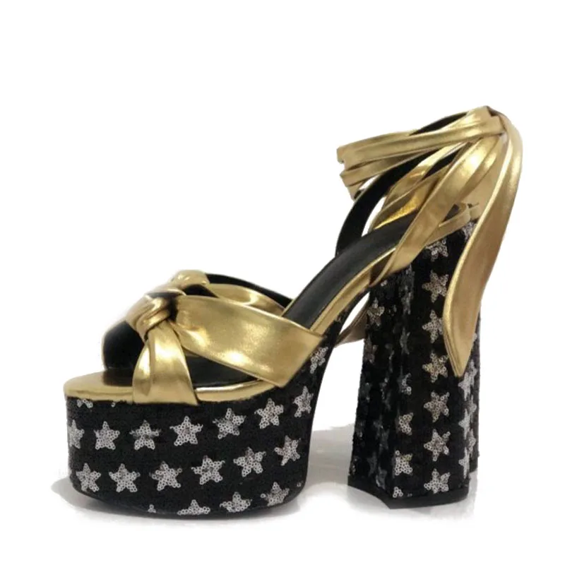 Coolcept босоножки на очень высоком каблуке; Новая Брендовая обувь на платформе в европейском стиле; женская летняя обувь для подиума с ремешком на щиколотке; размеры 34-43 - Цвет: gold star