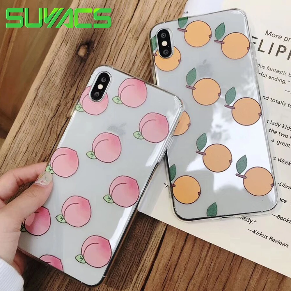 

SUYACS Phone Case For iPhone 6 6S 7 8 Plus X XS MAX XR Cute Peach Hot Ultra-thin Transparent Soft TPU Phone Back Cover Cases