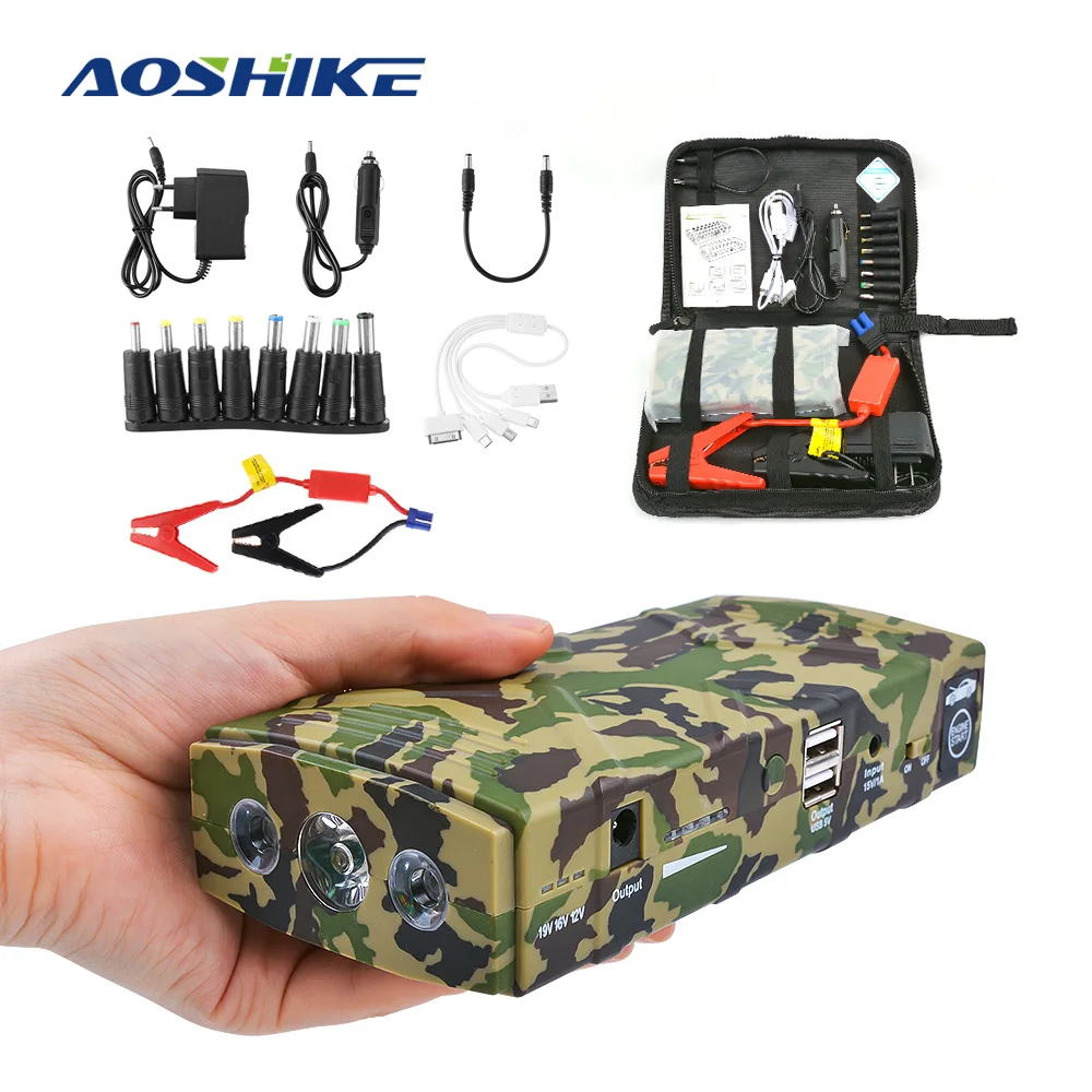 

AOSHIKE High Jump Starter Charger Battery 12V 600A Peak Current Dual USB 89800mAh With Three Light US EU
