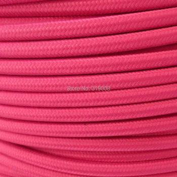 

50m/lot Textile Fabric Cable 2 wire 0.75mm2 in rose red color woven lamp cord free shipping