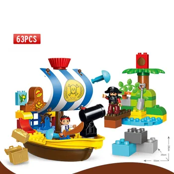 

GOROCK 63pcs Pirate Series the Jake's Pirate Ship Bucky Model Big Particle Building Blocks Set Toys Compatible With Duploe Gifts