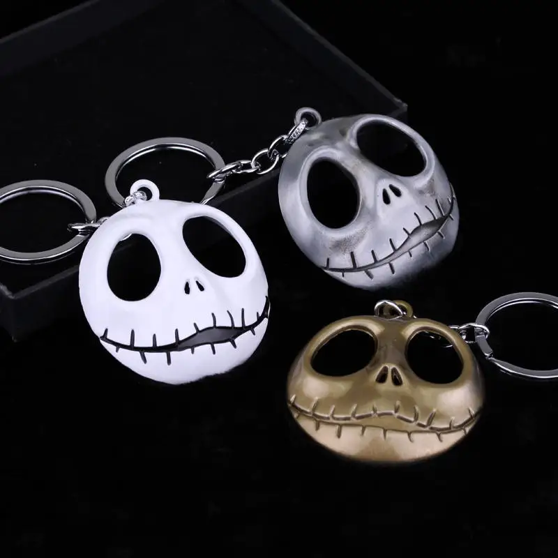 

Movie Jewelry The Nightmare Before Christmas Pumpkin King Santa Jack smile Face Keychain Skull Head Skellington Men Key Chain