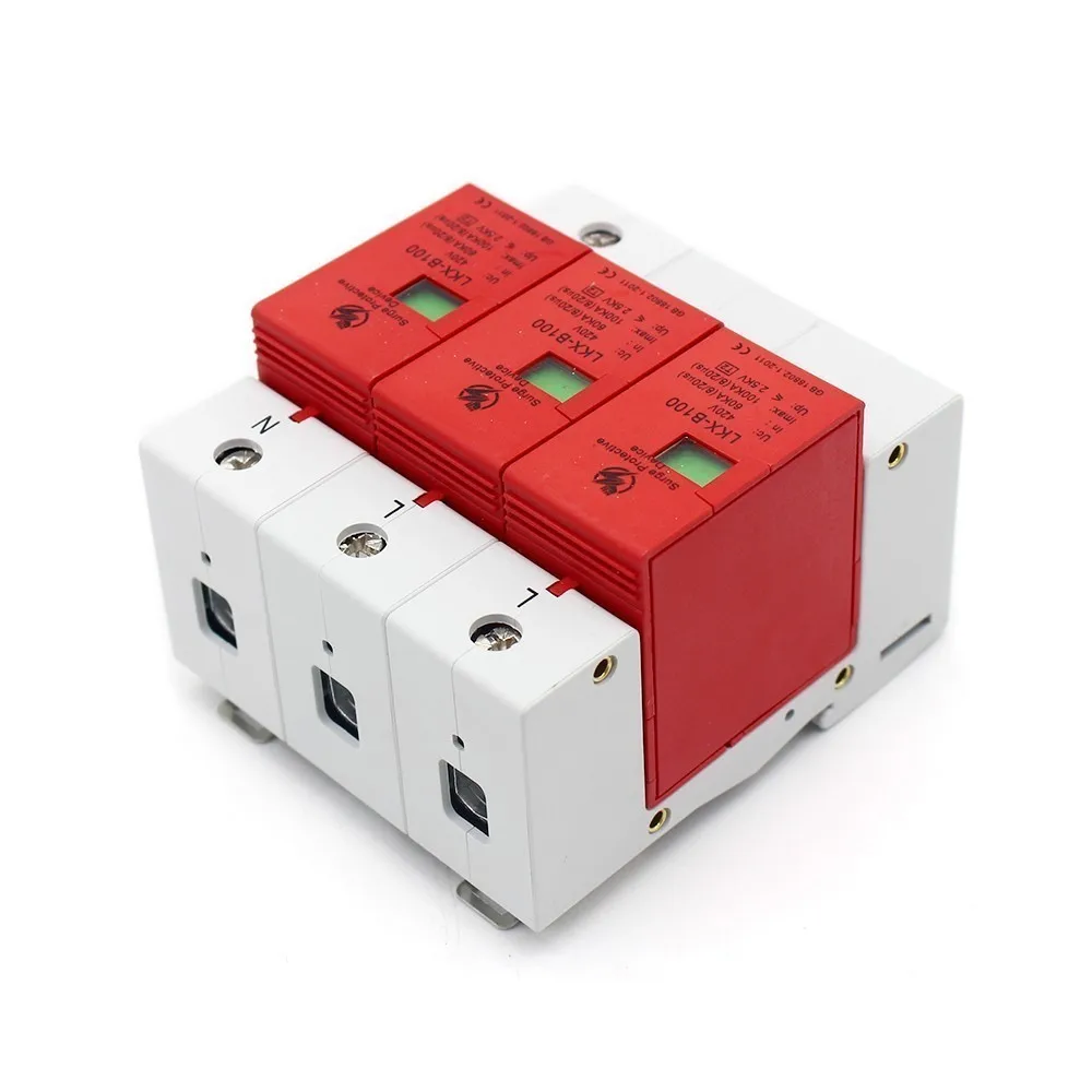 B100 3P 60KA ~ 100KA 275V AC 2P + N SPD дом Защита от перенапряжения защитное Низковольтное