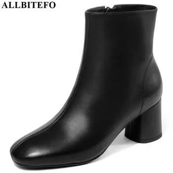 

ALLBITEFO real genuine leather women boots comfortable Pure color High quality ankle boots Autumn Winter fashion boots