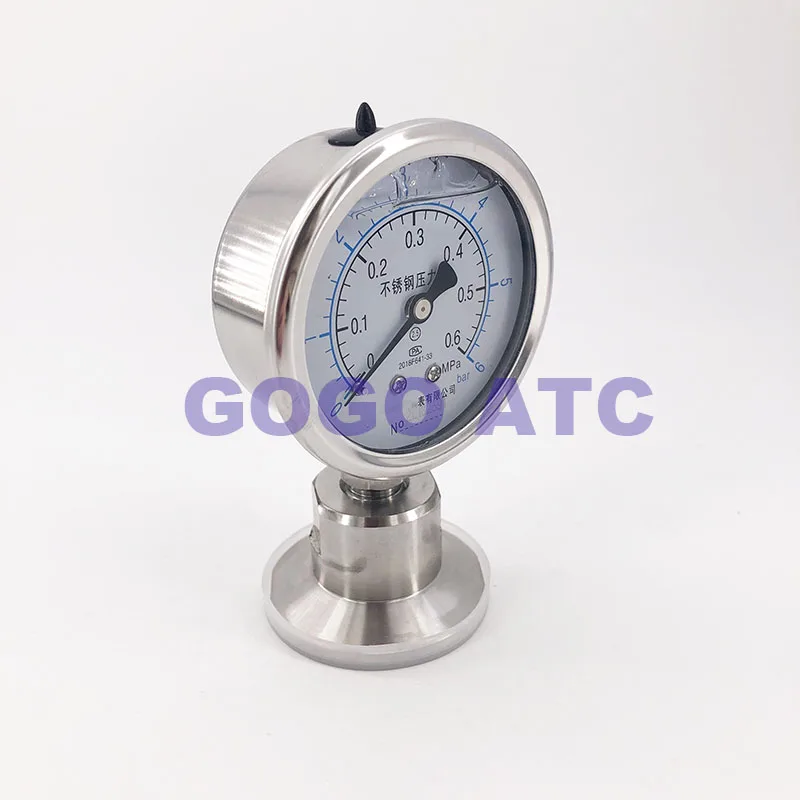 Sanitary stainless steel 304 YTP60BF Diaphragm pressure gauge clamp chuck type shockproof pressure gauge Quick clamp manometer