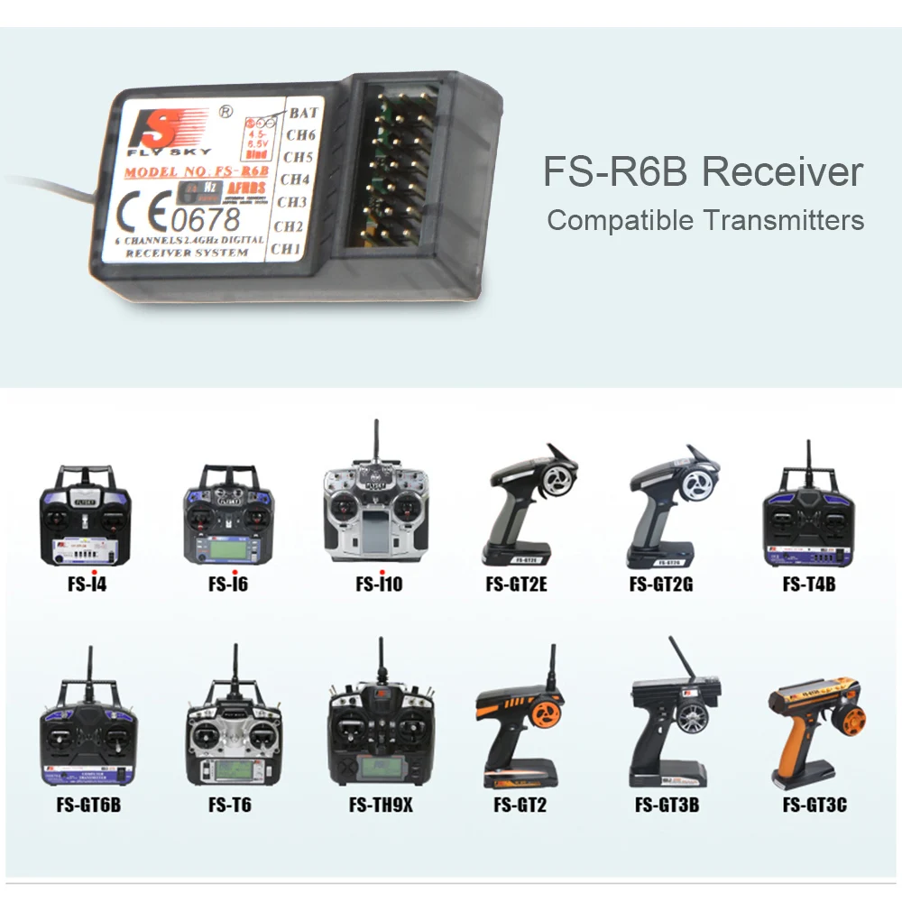 

Original FlySky FS-R6B 2.4Ghz 6CH Receiver for FlySky TH9X FS-CT6B FS-T6 Transmitter RC Toys