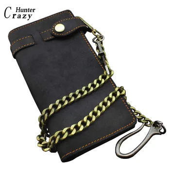 

Mens Vintage Black Leather Biker Wallet Purse With Brass Cuban Link Key Chain