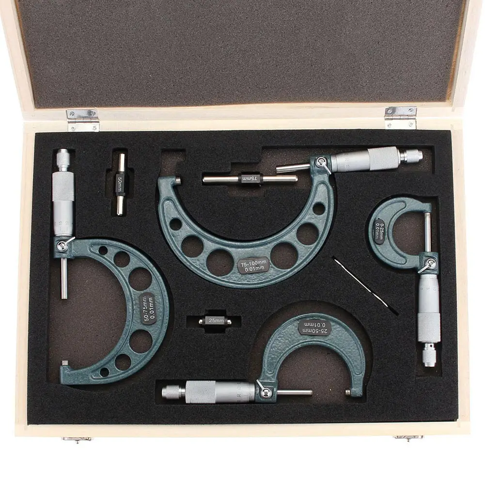 

0-100mm 0.01mm Premium Outside Micrometer Set Machinist Tool Precision Carbide Tips JDH