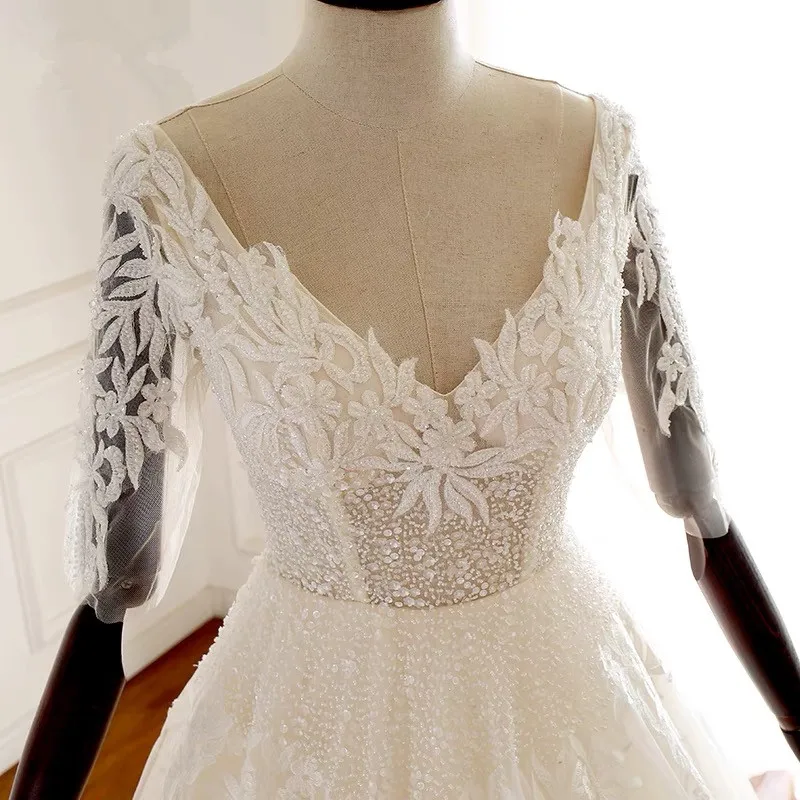Индивидуальный заказ онлайн v-образным вырезом вечернее платье с фатиновой юбкой кружево с аппликацией и бисером элегантные свадебные