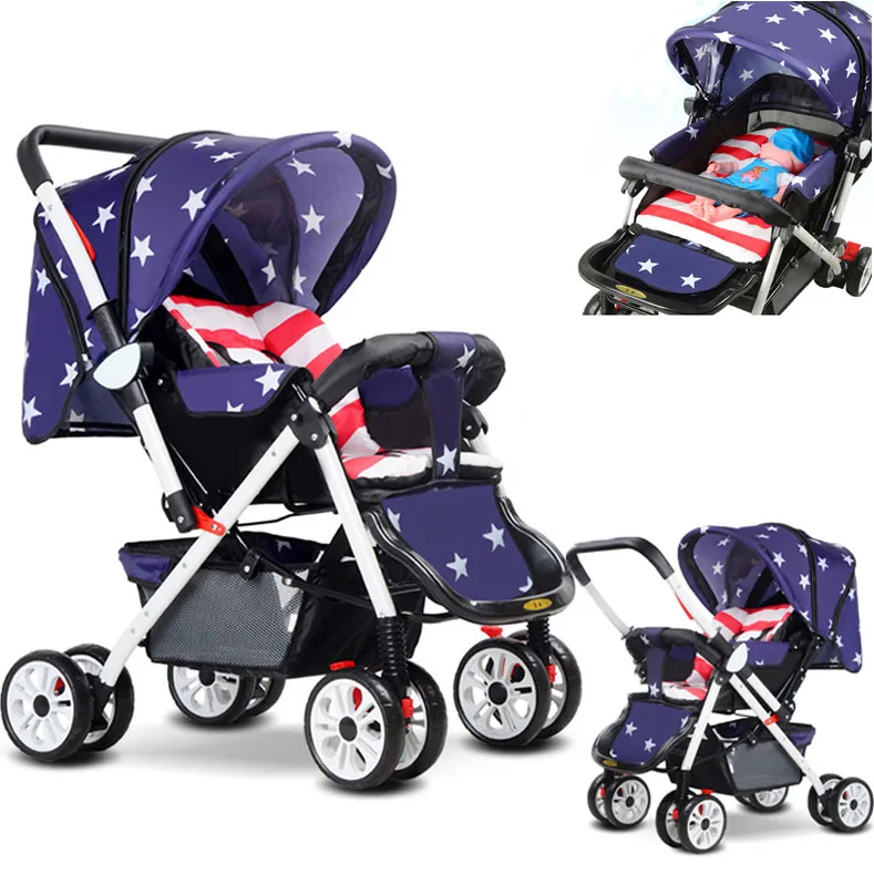 Портативная детская коляска с зонтиком для сидения и лежи, детская коляска для новорожденных, детская коляска с ручкой-трансформер для ног, детская коляска - Цвет: multi blue