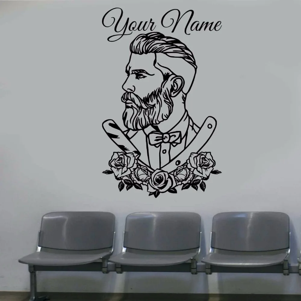 Парикмахерская стены наклейка-тату Hipster персонализированные настенные Стикеры человек Наклейки для салонов Парикмахерская съемные оконные плакат AY0165