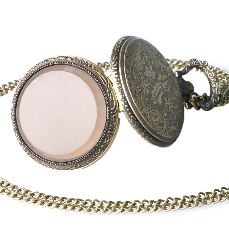 Холодный коричневый Стекло случае античная бронза кварцевые фоб карманные часы с Цепочки и ожерелья Цепь для подарок на день рождения