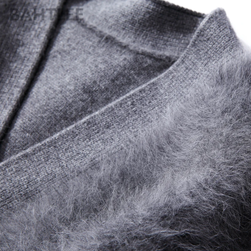 BAHTLEE, зимний шерстяной вязаный женский кардиган из ангоры, свитер, норка, кашемир, v-образный вырез, пуговица, карман, толстый, сохраняет тепло