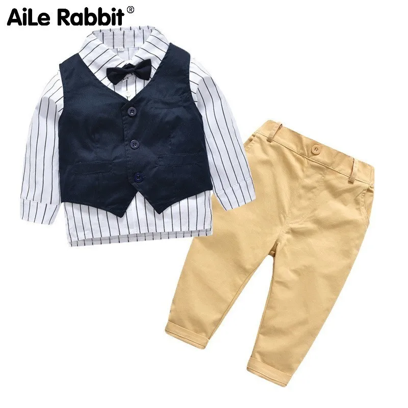 

AiLe Rabbit Children's Garment Dress Catamite Autumn Stripe Lapel Shirt Vest Trousers Gentleman Three-piece