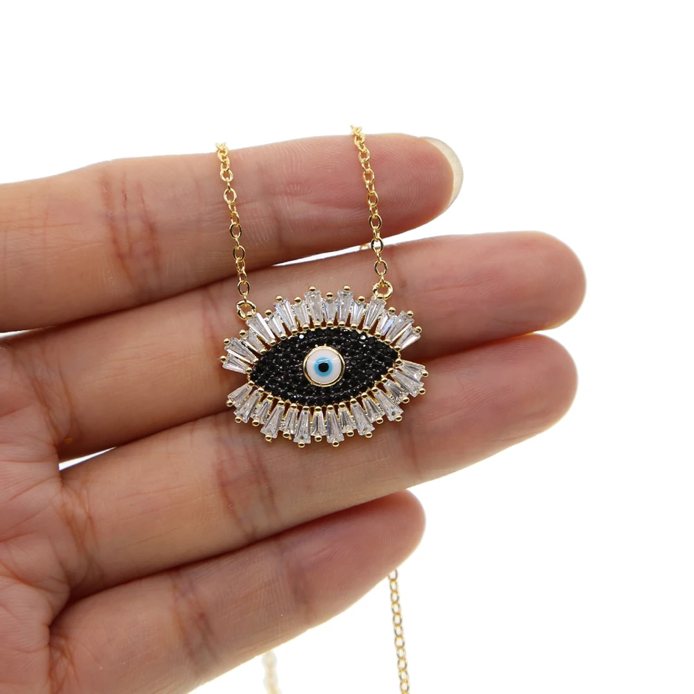 

Tiny gold color thin chain eye necklace with black enamel with cz paved women 2018 wholesale evil eye pendant necklace jewelry