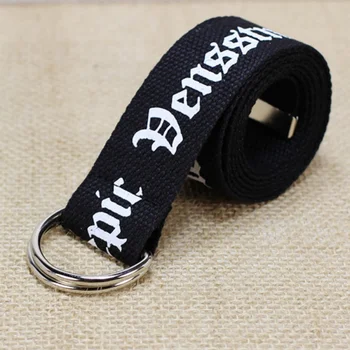 

2019 Unisex Canvas Belts Letters Printed Thai D Ring Double Buckle Student Belt Fashion Belts
