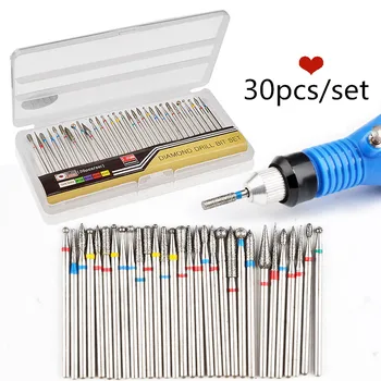 

30PCS 2.35mm Nail Drill Bits Electric Drill Manicure Machine Cutter Device Ceramic Flame Bits Nail Art Salon Tool Set