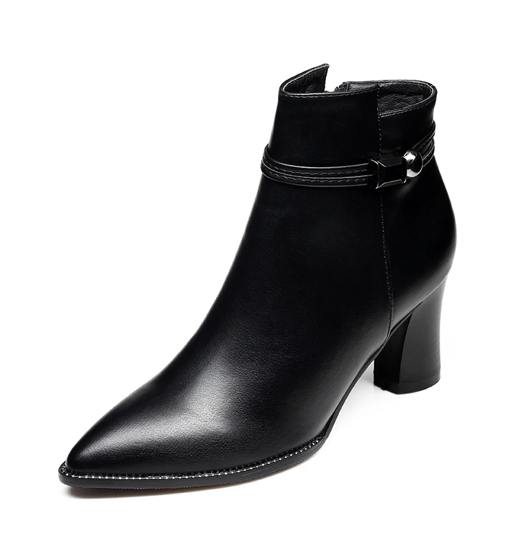 

Women Boots Zipper Ankle Boots Women Shoes Pointed Toe Square High Heel Boots Winter Short Plush Boot Shoes For Girl CH-B0102