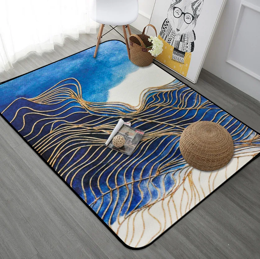 Northern Europe Golden Line Print Large Carpet For Living Room Modern Concise Bedroom Bedside Tea Table Rectangle Rug