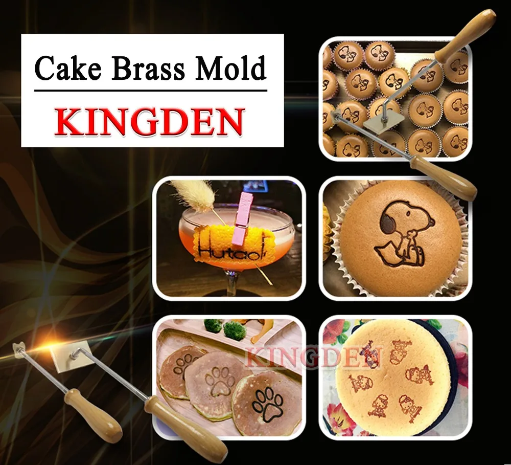 

KINGDEN Cake Wood Meat Heat Bronzing Copper Mold Die Cut Bread Brand Embossed Brass Printing Mould with Wood Handle