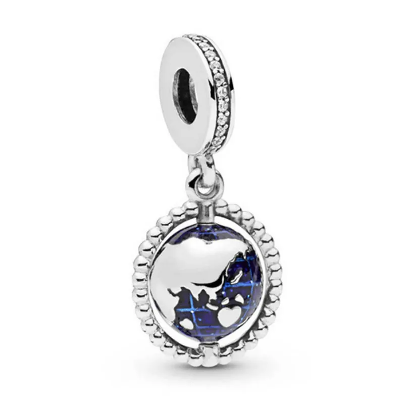 

2019 New 100% 925 Sterling Silver Summer Globe Dangle Charm Pendant Fit DIY Bracelet Women European Style Original Jewelry Gift