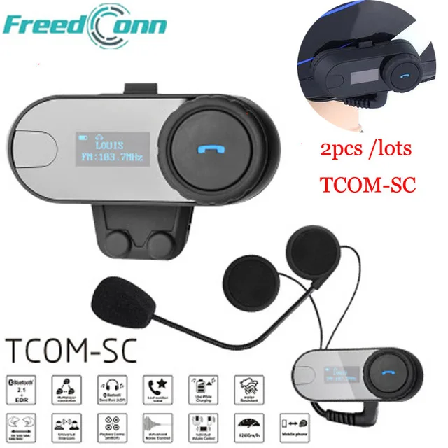 

FreedConn 2pcs Motorcycle Bluetooth Headset TCOM-SC Moto Intercom With LCD Screen FM Soft Mic for Integral/Full Face Helmet