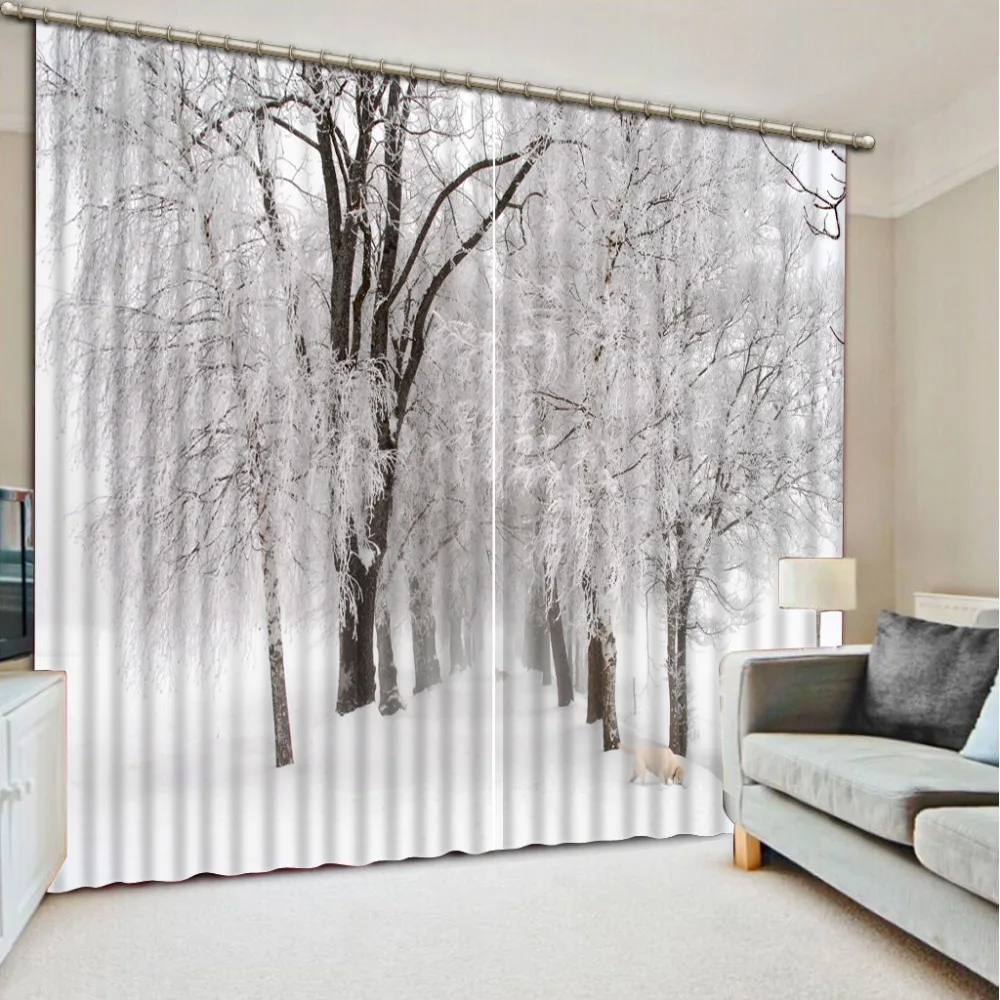 Winter snow landscape Blackout Curtains Luxury Room Curtain Printed 3D