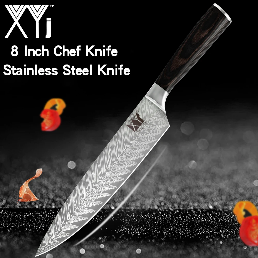 

XYj 7cr17 Stainless Steel Kitchen Knife 8 inch Chef Frozen Meat Cutter Bend Handle Chef Kitchen Knife Vegetable Slicer Cutter