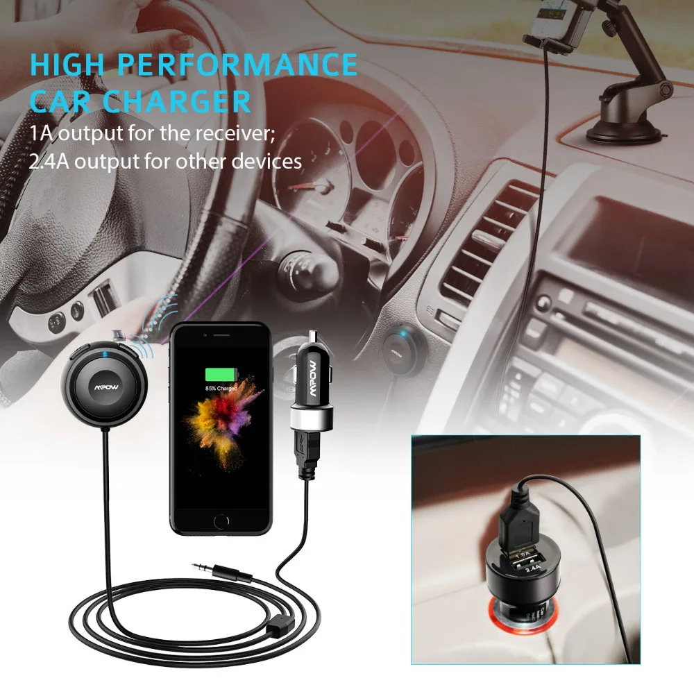 Mpow MBR2 Bluetooth автомобильный комплект громкой связи стримбот аудио приемник беспроводной стерео приемник с автомобильным зарядным устройством шумоизоляция