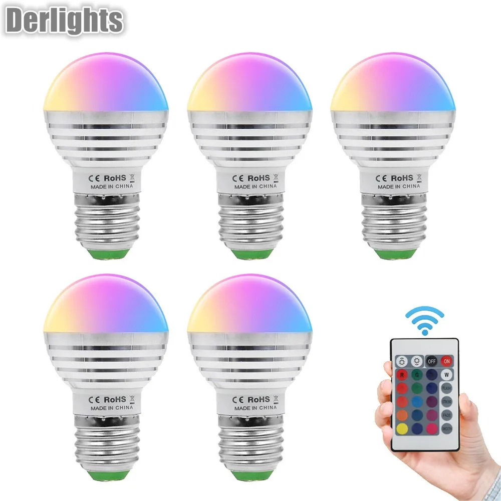 

5pcs/Lot 3W RGB LED Bulb Light with Remote Control E27/E14/GU10 Decoration Colorful Night Light AC85-265V RGB Changeable Lamp