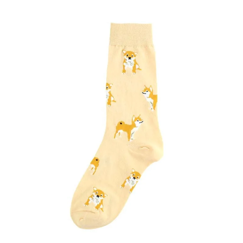 PEONFLY Fashion Cute Comfort Novelty Cotton Women Socks Pig Dog Tiger Colorful Cartoon Kawaii Funny Happy Socks For Girl Gift - Цвет: Rice white dog