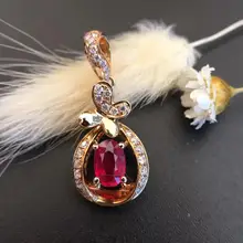 18K Gold 0.560ct Natural Ruby and Pendant Necklace 0.183ct Diamond inlaid 2016 Factory Direct New Arrival Fine Jewelry