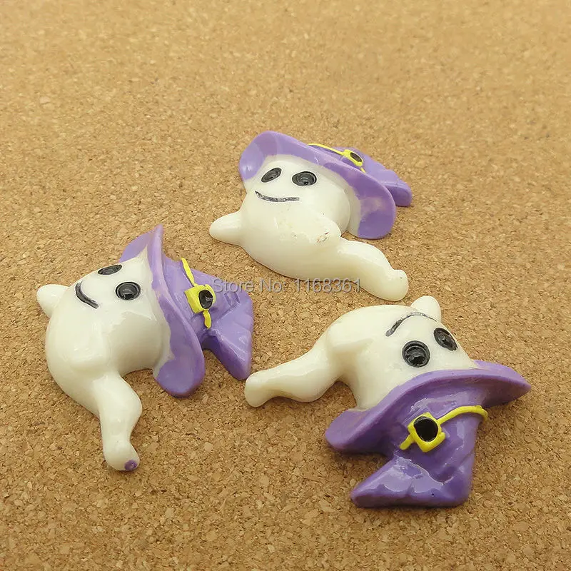 1pcs/lot resin flat back Halloween ghost with hat cartoon animal 24mm Cabochons Hair Bow Center DIY Christmas decration C114-6