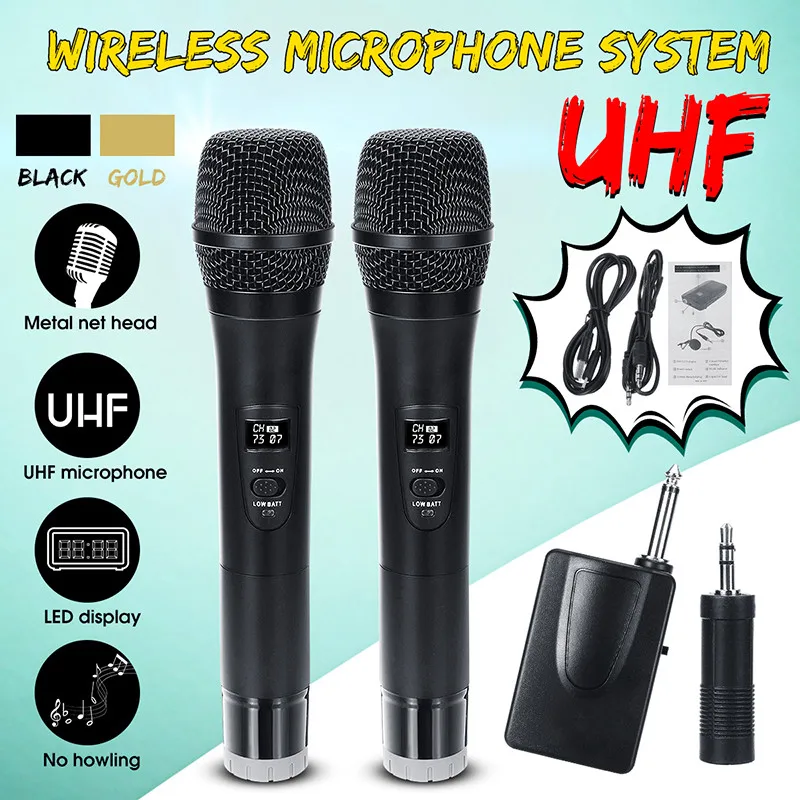 

KINCO Wireless Microphone Handheld 2 Channels Studio Dual UHF Dynamic Mic with 3.5mm Receiver For Karaoke System Computer
