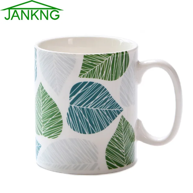 Jankng 400ml Ceramic Coffee Mugs Cup Leafs Painted Green Red Jankng 400ml Ceramic Coffee Mugs Cup Leafs Painted Green Red Leaves Travel Milk Tea