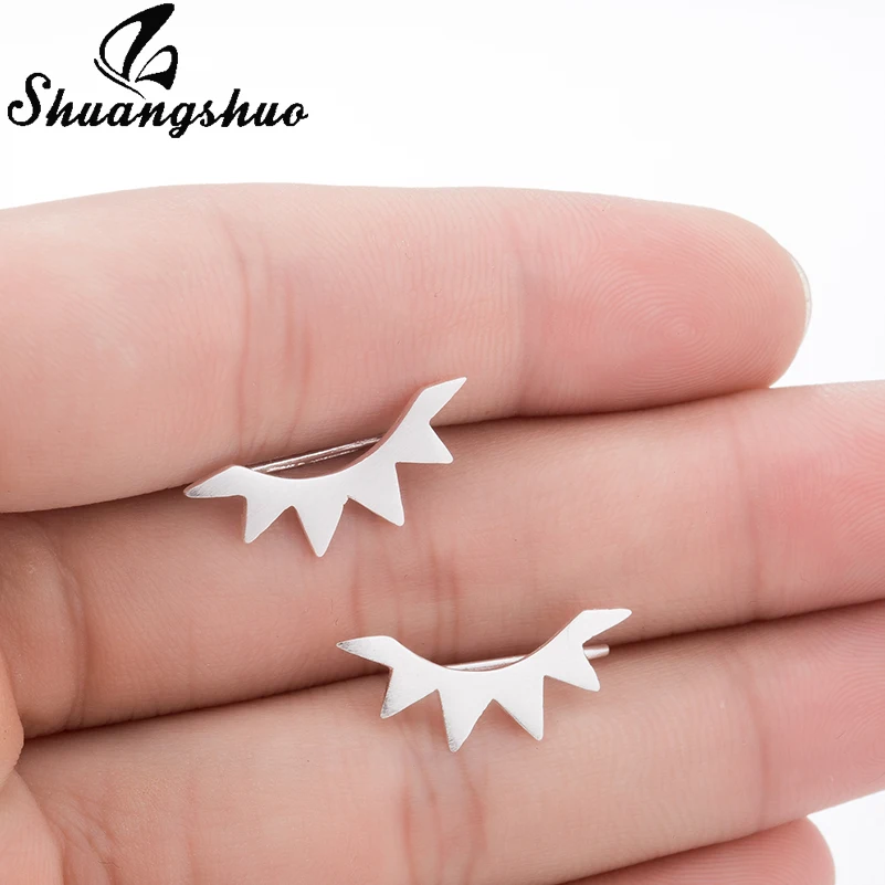 

Shuangshuo Sunburst Ear Climbers Earrings Ear Crawlers Stud Earrings for Women Geometric Triangle Earrings Silver oorbellen