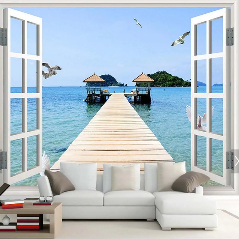 Buy Window Sea Beach Mew Photo Wall Mural Wallpaper
