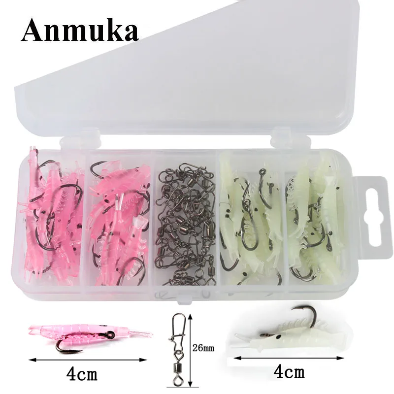 Anmuka 60Pcs/Set Sabiki Soft Fishing Lure 4cm Luminous And Pink Shrimp