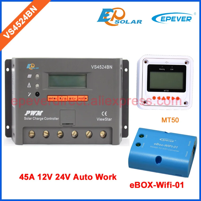 

MT50 Meter user setting parameters 45A 24V panel system work controller Charger regulator PWM VS4524BN wifi BOX adapter