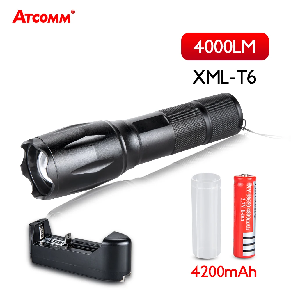 

4000 Lumen Rechargeable XML T6 Flashlight 5 Modes Portable Tactics Torch AAA 18650 Battery Powered Zoomable LED Flashlight