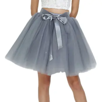 

Fashion Women 7 Layers Tulle Mesh Mini Tutu Skirt Solid Color Ballet Dance Costume Satin Lace Up Bowknot Petticoat Skirt