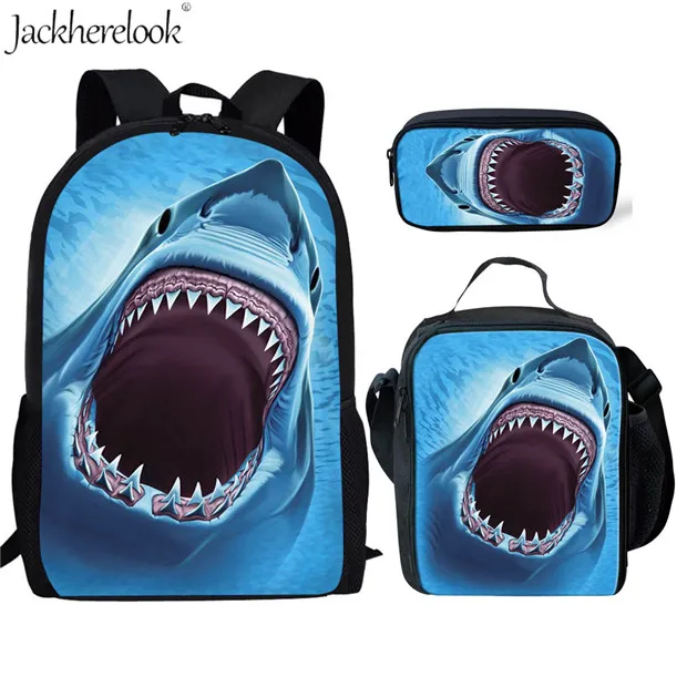 Jackhereook сумки для начальной школы комплект из 3 предметов классный школьный рюкзак акулы школьный рюкзак для мальчиков и девочек с изображением животных океана сумка для книг - Цвет: HX688CGK