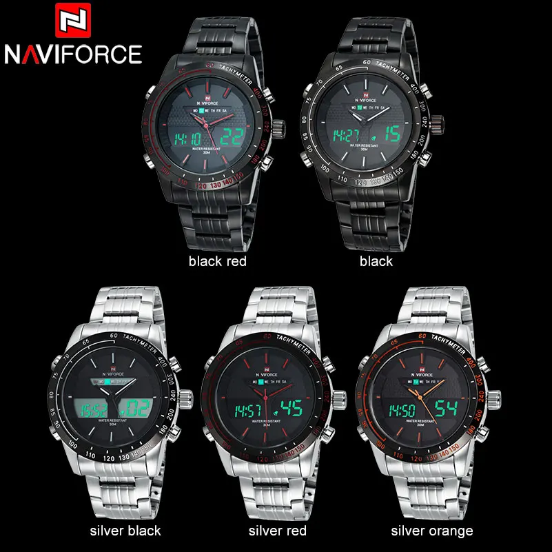 Kopen NAVIFORCE Top Merk Mens Sport Horloge Mannen Roestvrij Stalen Analoge Digitale LED Horloges jam tanga Klok Relogio Masculino